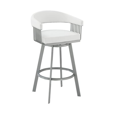 Armen Living Chelsea 25" Swivel Counter Stool with Silver Metal Finish and White Faux Leather LCCSBASLWH26